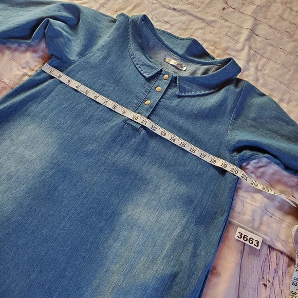 Cottagecore Denim Blue Dress Minimalist Retro Sheath With Pockets 2XL Wang Yi Ge - Picture 8 of 12